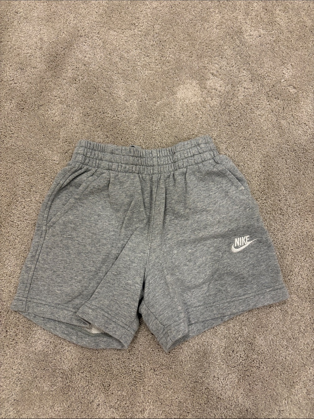Nike Youth Heather Gray Athletic Shorts with White Swoosh